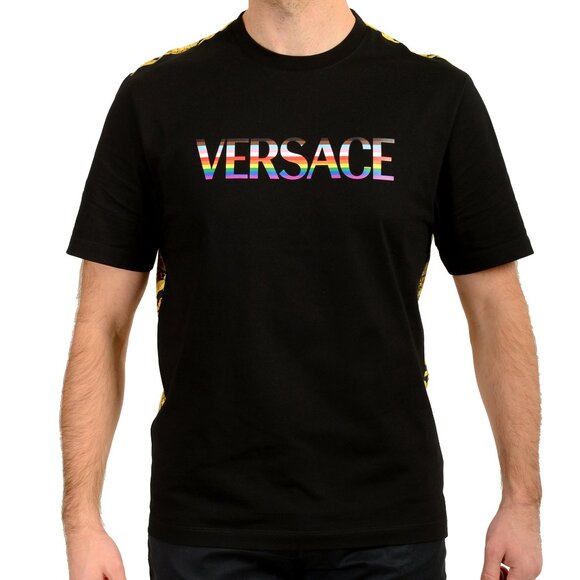 Versace Men's Barocco Pride Print Multi-Color Short Sleeve T-Shirt US L IT 52 - Picture 1 of 6